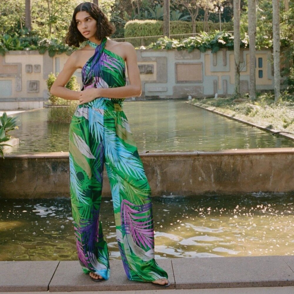 ZARA Women Multicolor Tropical Print Satin Jumpsuit Size M, S or XS NWT 69$+TAX